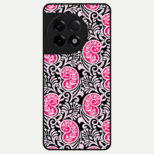  Crimson Paisley Charm Glass Case For OnePlus 11R back cover – full design glossy printed glass finish
