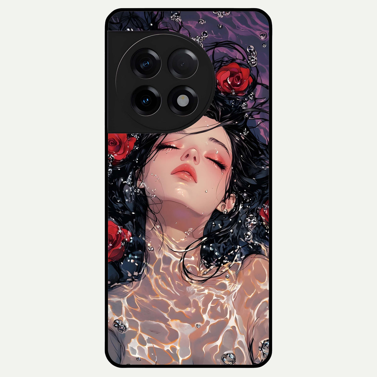  Crimson Rose Serenity Glass Case For OnePlus 11R back cover – full design glossy printed glass finish