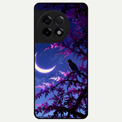  Crow And Moon Scenery Glass Case For OnePlus 11R back cover – full design glossy printed glass finish