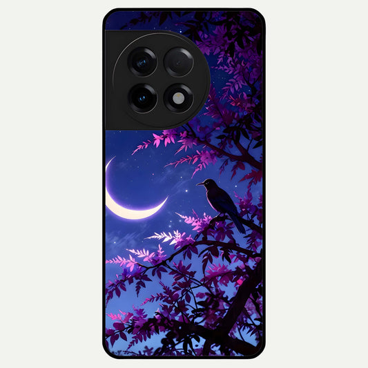  Crow And Moon Scenery Glass Case For OnePlus 11R back cover – full design glossy printed glass finish