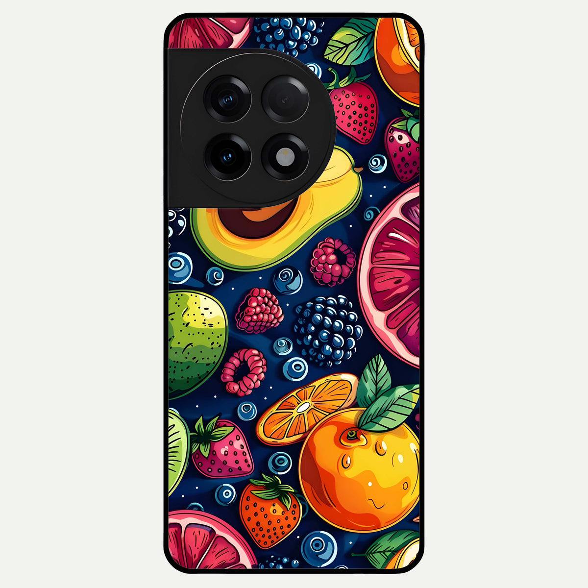  Cute Fruits Art Glass Case For OnePlus 11R back cover – full design glossy printed glass finish
