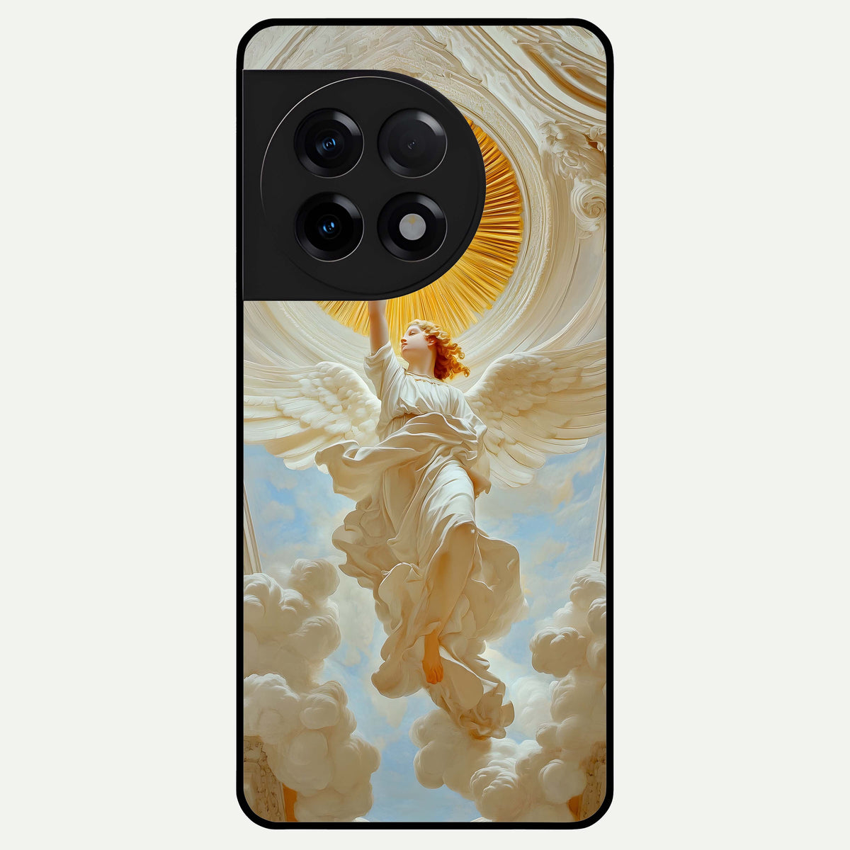  Divine Light Angel Glass Case For OnePlus 11R back cover – full design glossy printed glass finish
