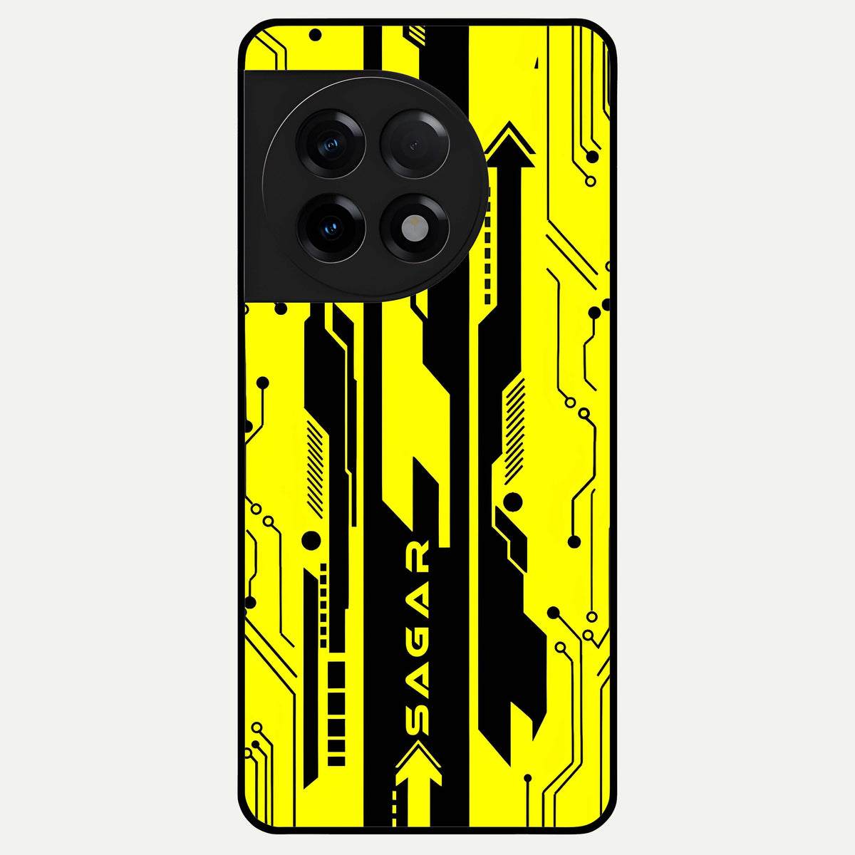  Electric Pulse CYBERPUNK Custom Name Glass Case For OnePlus 11R back cover – full design glossy printed glass finish
