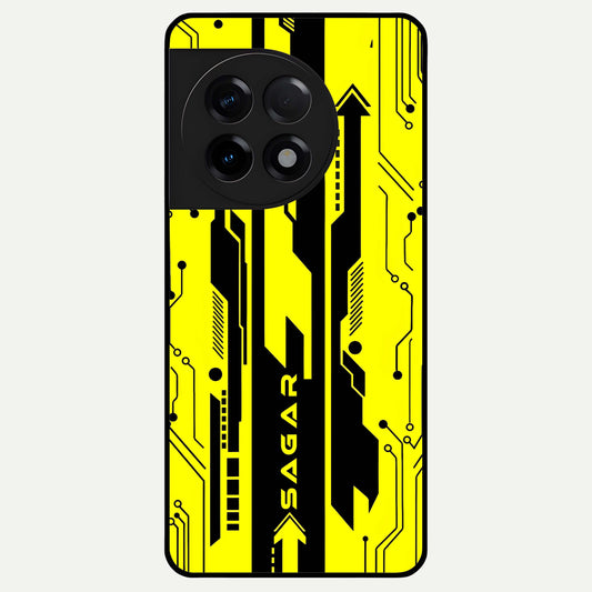 Electric Pulse CYBERPUNK Custom Name Glass Case For OnePlus 11R back cover – full design glossy printed glass finish
