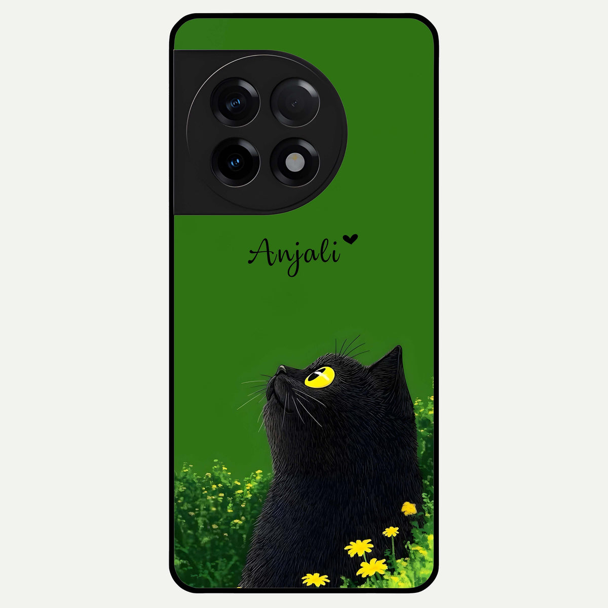  Emerald Cat Custom Name Glass Case For OnePlus 11R back cover – full design glossy printed glass finish