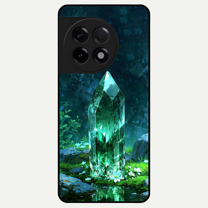  Emerald Light Crystal Glass Case For OnePlus 11R back cover – full design glossy printed glass finish