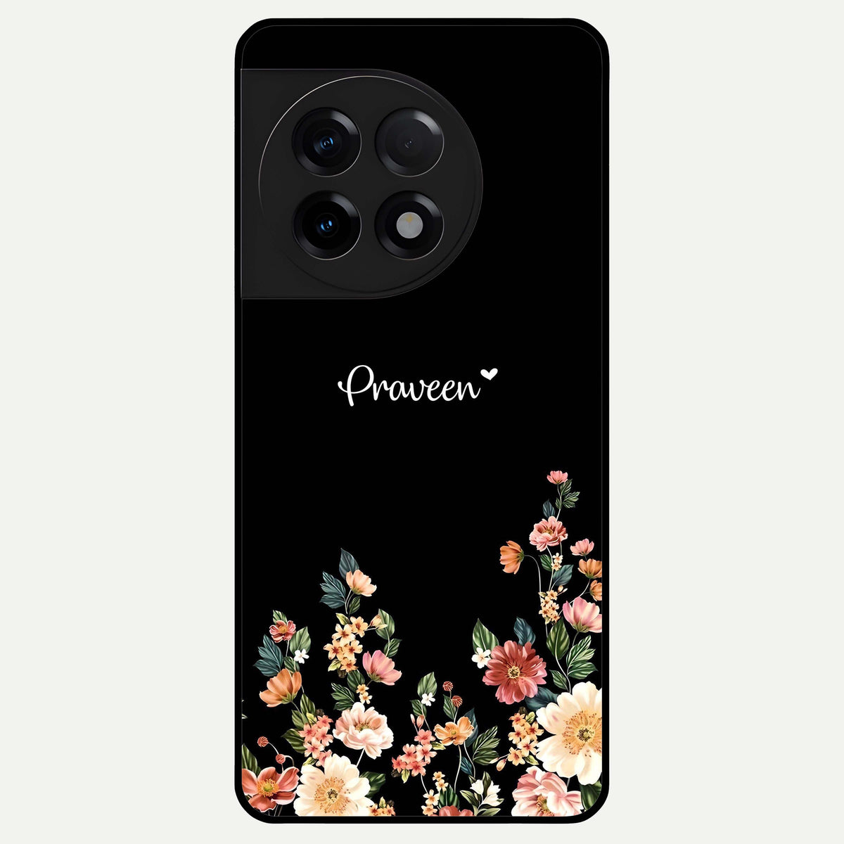  Floral Design Personalized Custom Name Glass Case For OnePlus 11R back cover – full design glossy printed glass finish