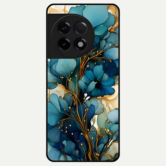  Golden Bloom Symphony Glass Case For OnePlus 11R back cover – full design glossy printed glass finish