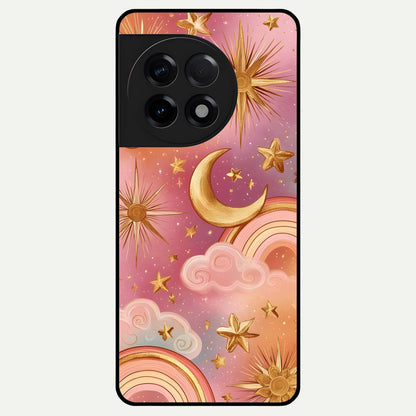  Golden Celestial Dreams Glass Case For OnePlus 11R back cover – full design glossy printed glass finish