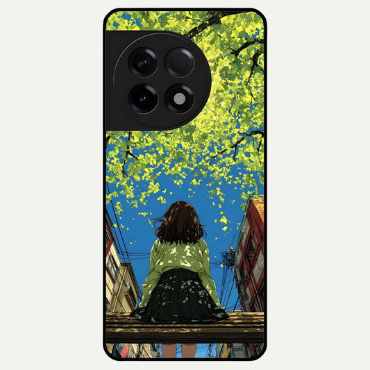  Golden Leaves Glow Glass Case For OnePlus 11R back cover – full design glossy printed glass finish