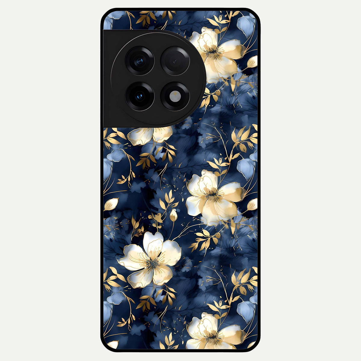  Golden Midnight Bloom Glass Case For OnePlus 11R back cover – full design glossy printed glass finish