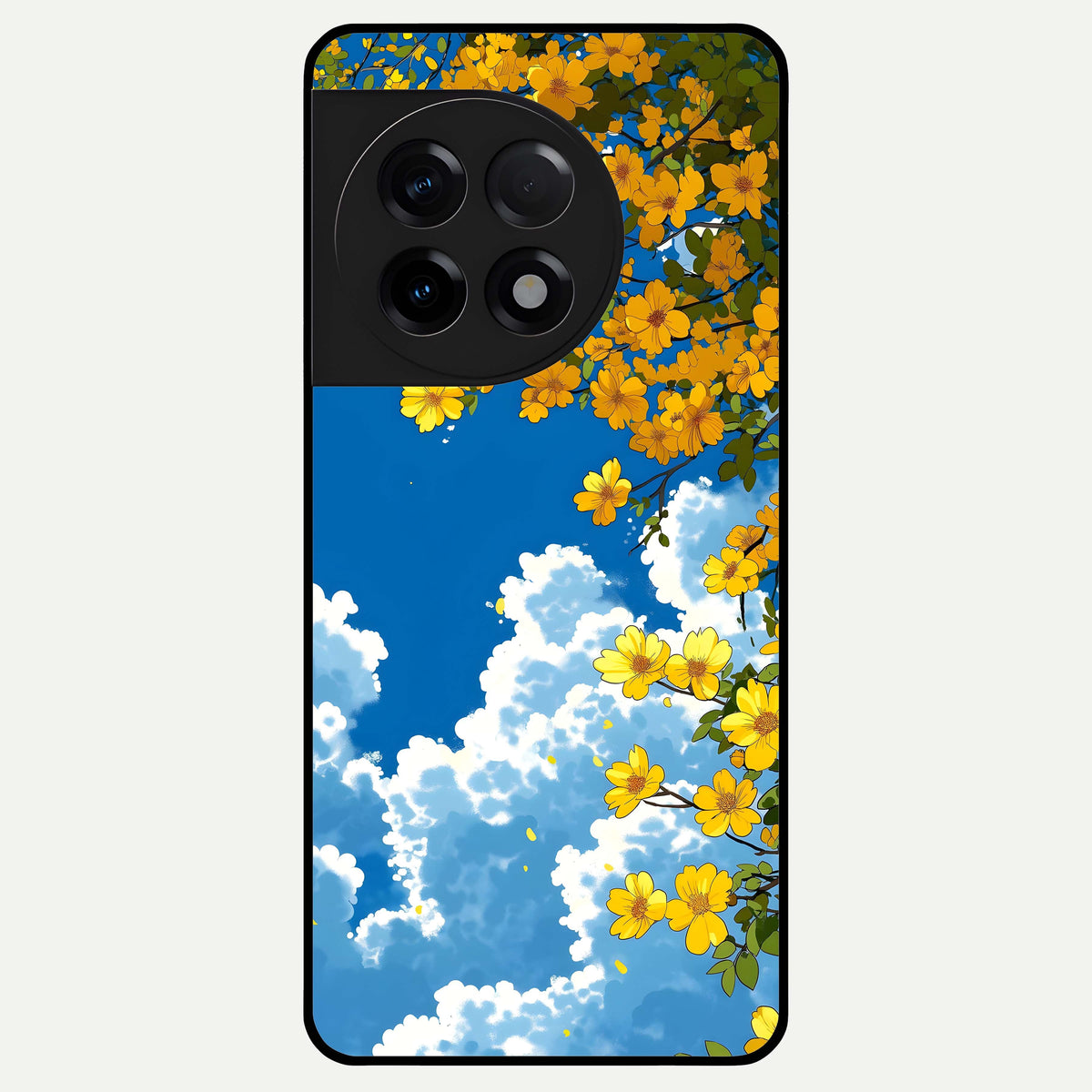  Golden Petal Sky Glass Case For OnePlus 11R back cover – full design glossy printed glass finish