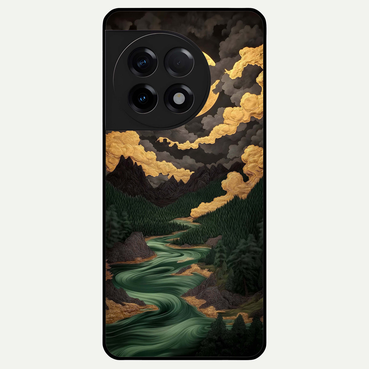  Golden River Moon Glass Case For OnePlus 11R back cover – full design glossy printed glass finish