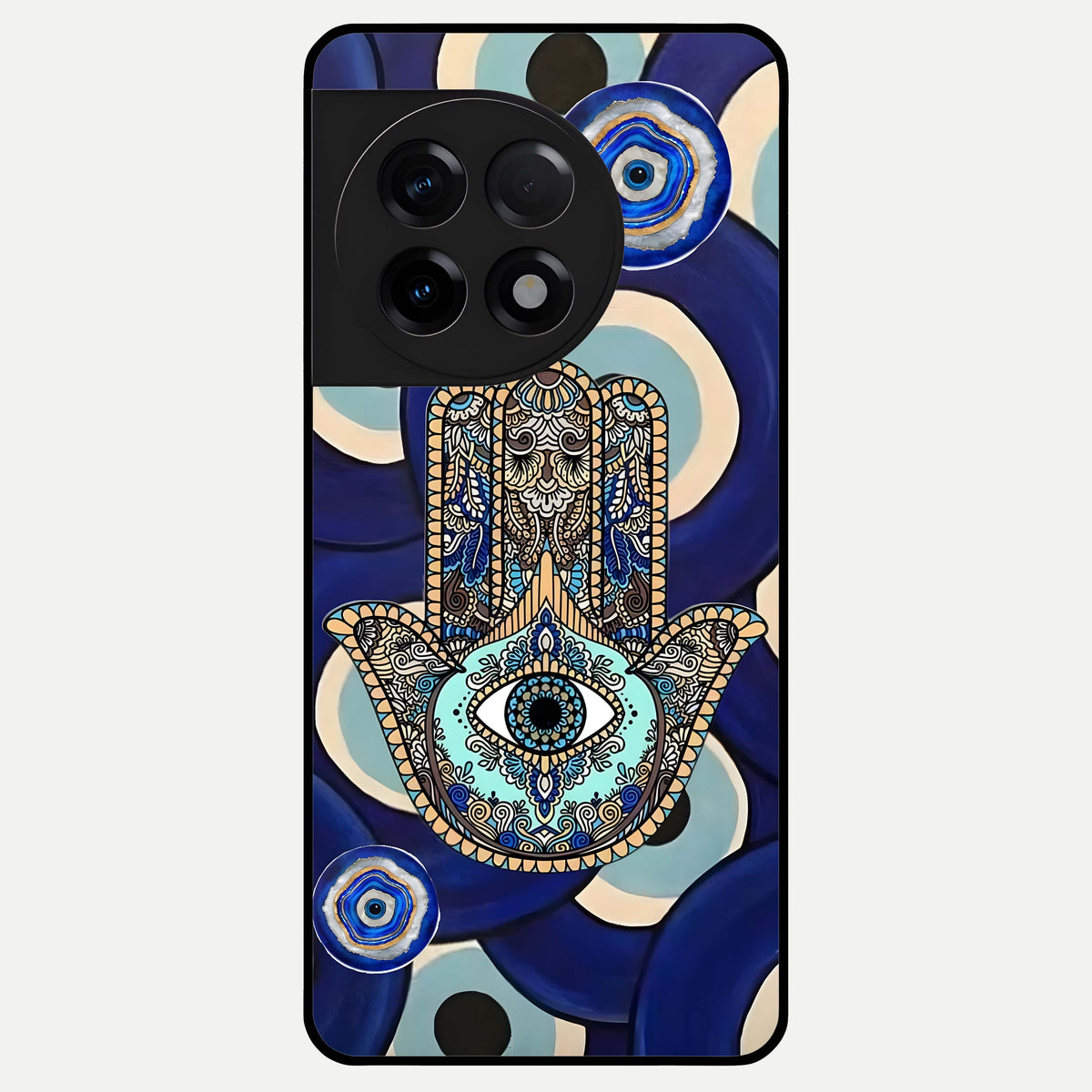  Hamsa Divine Guard Glass Case For OnePlus 11R back cover – full design glossy printed glass finish