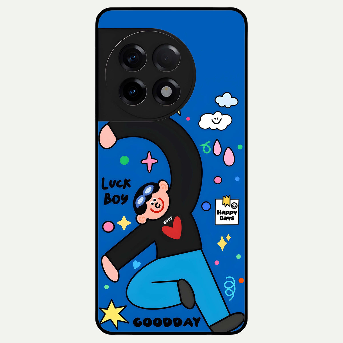  Happy Luck Vibe Glass Case For OnePlus 11R back cover – full design glossy printed glass finish