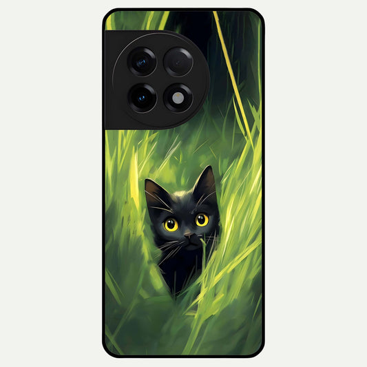  Hidden Cat Whisper Glass Case For OnePlus 11R back cover – full design glossy printed glass finish