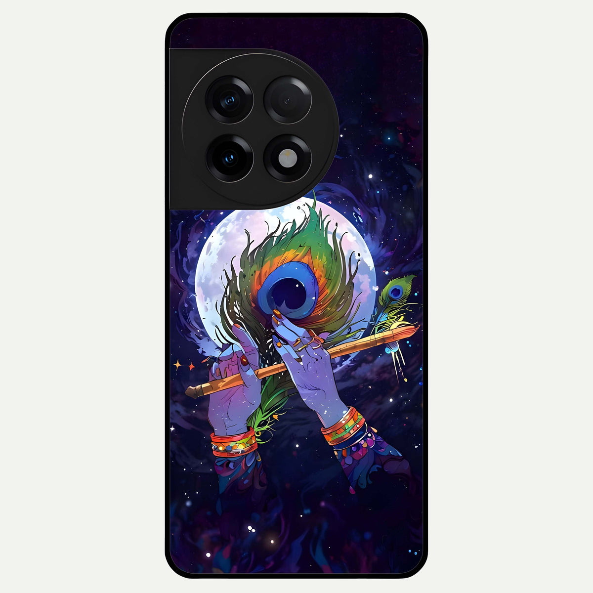  Krishna Hands Art Glass Case For OnePlus 11R back cover – full design glossy printed glass finish