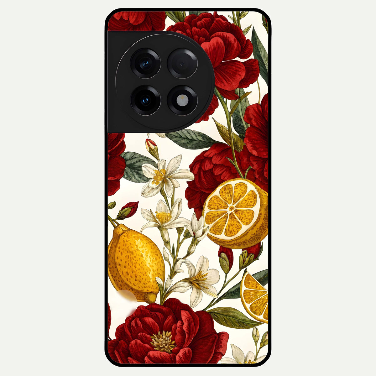  Lemon Rose Charm Glass Case For OnePlus 11R back cover – full design glossy printed glass finish