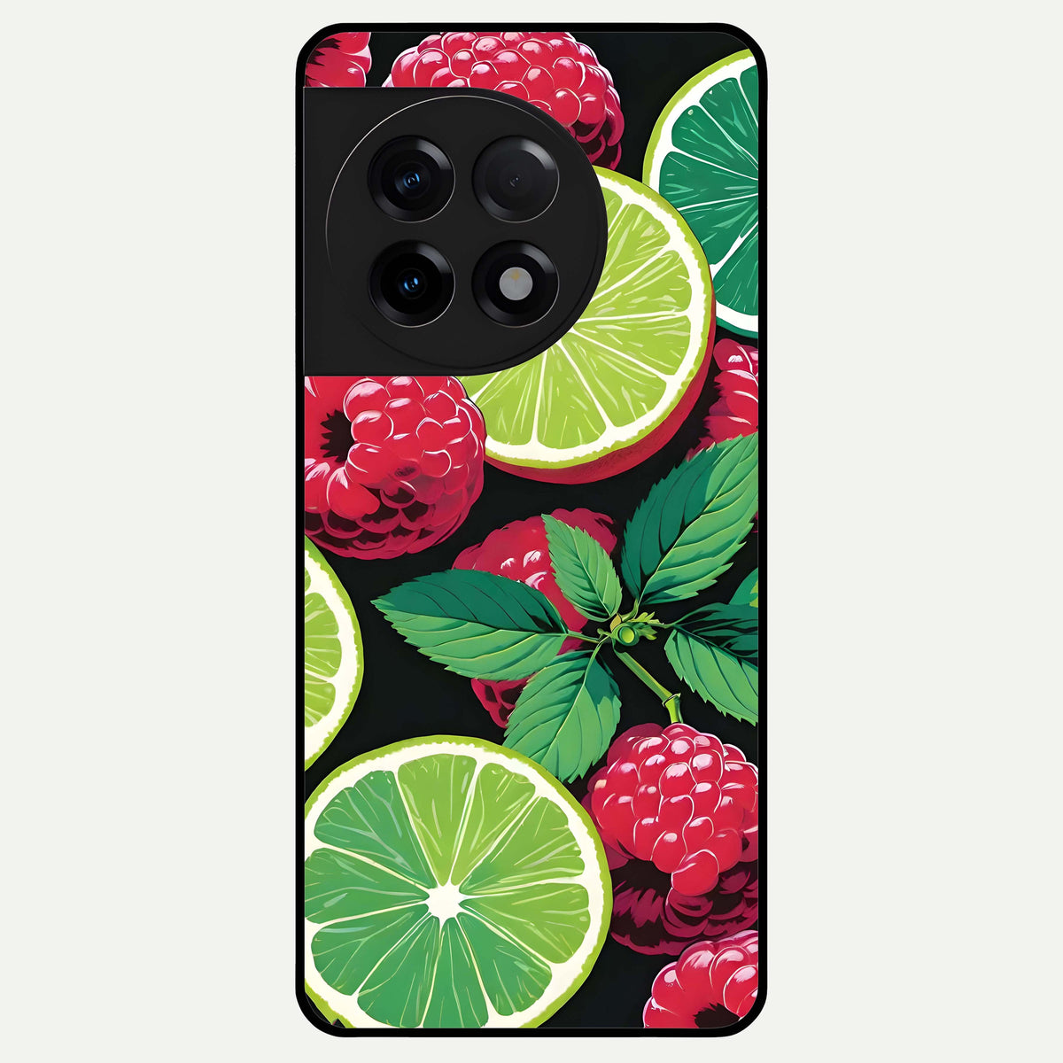  Lime and Raspberry Pattern Glass Case For OnePlus 11R back cover – full design glossy printed glass finish
