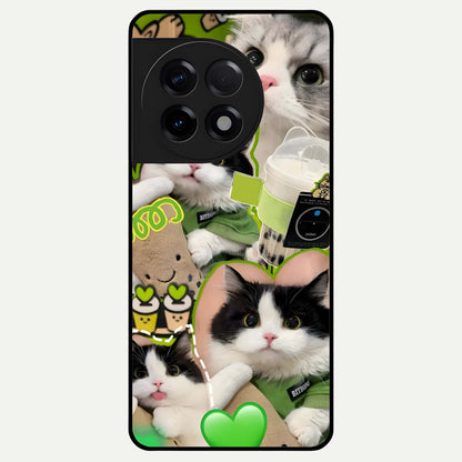  Matcha Cats Mood Glass Case For OnePlus 11R back cover – full design glossy printed glass finish