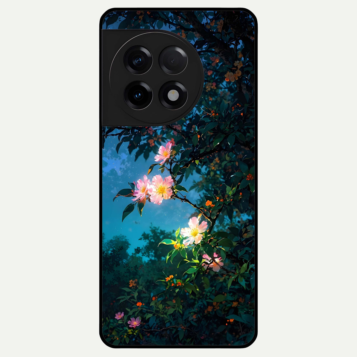  Midnight Bloom Glow Glass Case For OnePlus 11R back cover – full design glossy printed glass finish