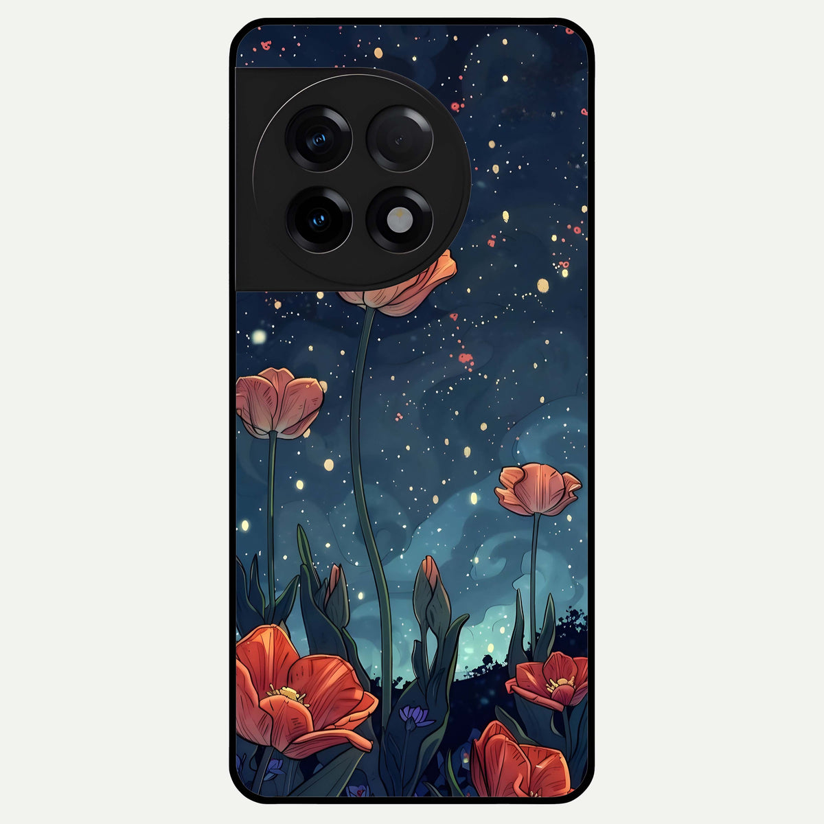  Midnight Tulip Glow Glass Case For OnePlus 11R back cover – full design glossy printed glass finish
