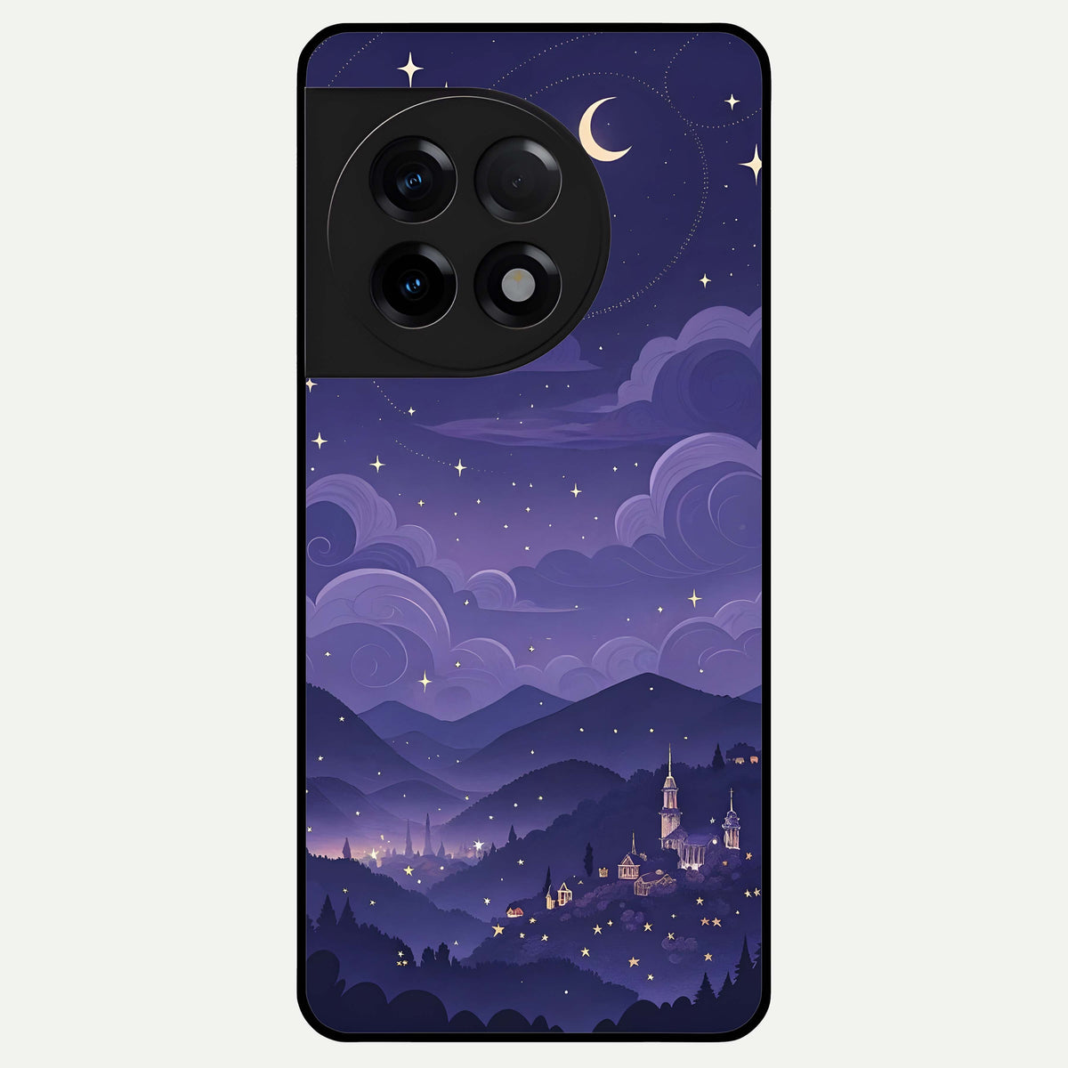  Minimal Night View Glass Case For OnePlus 11R back cover – full design glossy printed glass finish
