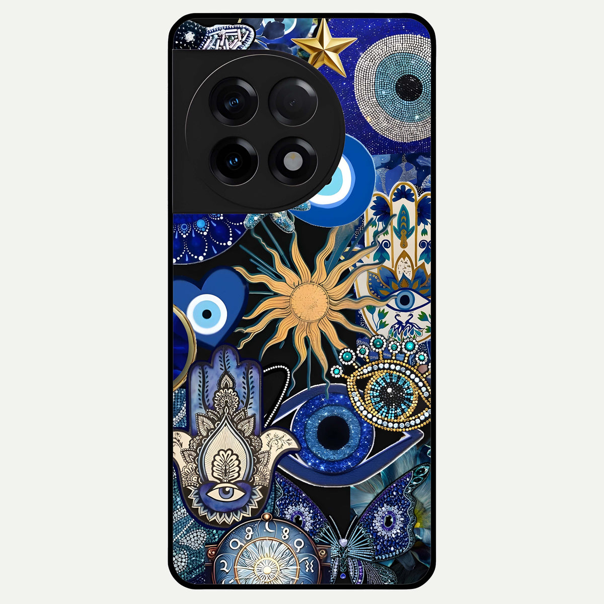  Mystic Blue Evil Eye Glass Case For OnePlus 11R back cover – full design glossy printed glass finish