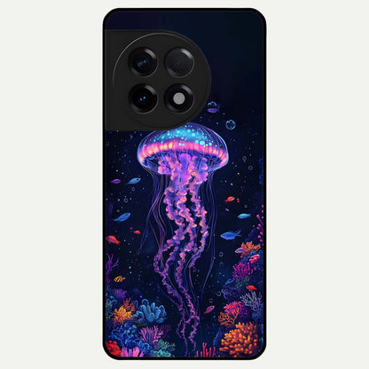  Neon Jellyfish Glass Case For OnePlus 11R back cover – full design glossy printed glass finish