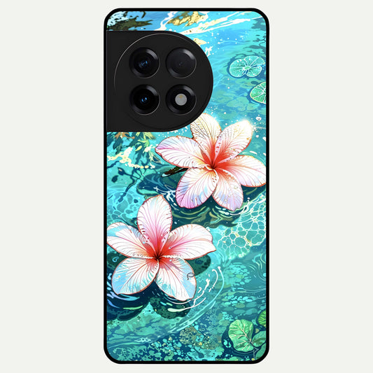  Pink Flowers in Water Glass Case For OnePlus 11R back cover – full design glossy printed glass finish