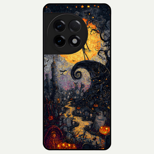  Pumpkin Moonlight Tale Glass Case For OnePlus 11R back cover – full design glossy printed glass finish