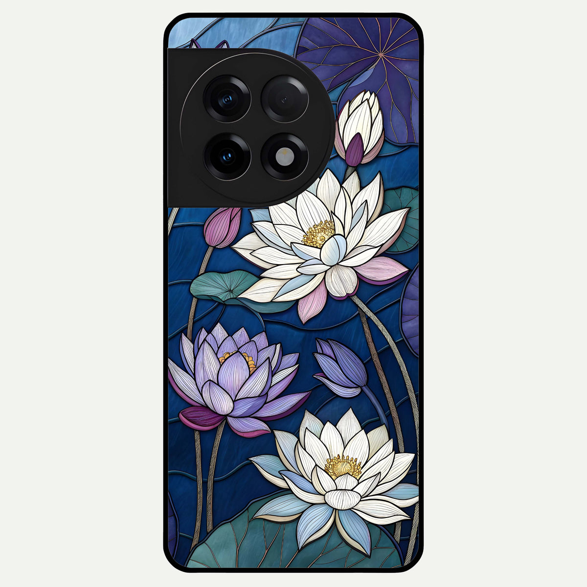  Purple Lotus Stained Glass Case For OnePlus 11R back cover – full design glossy printed glass finish