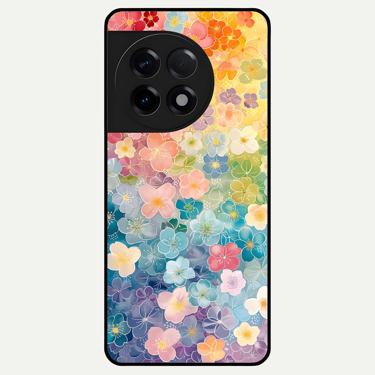  Rainbow Blossom Burst Glass Case For OnePlus 11R back cover – full design glossy printed glass finish