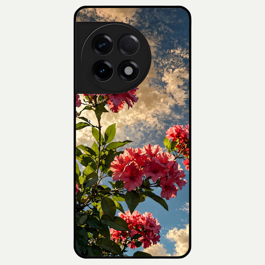  Red Bloom Skies Glass Case For OnePlus 11R back cover – full design glossy printed glass finish