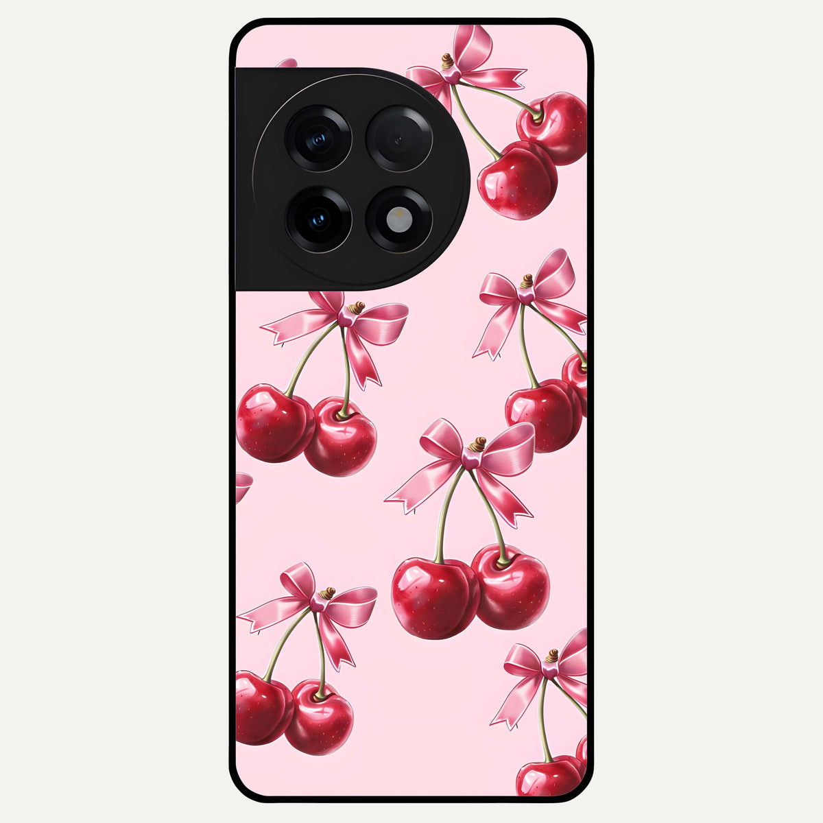  Red Cherries Pattern Glass Case For OnePlus 11R back cover – full design glossy printed glass finish