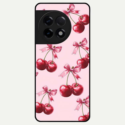  Red Cherries Pattern Glass Case For OnePlus 11R back cover – full design glossy printed glass finish