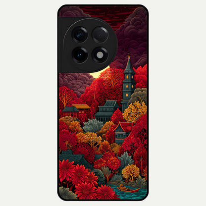  Scarlet Autumn Temple Glass Case For OnePlus 11R back cover – full design glossy printed glass finish