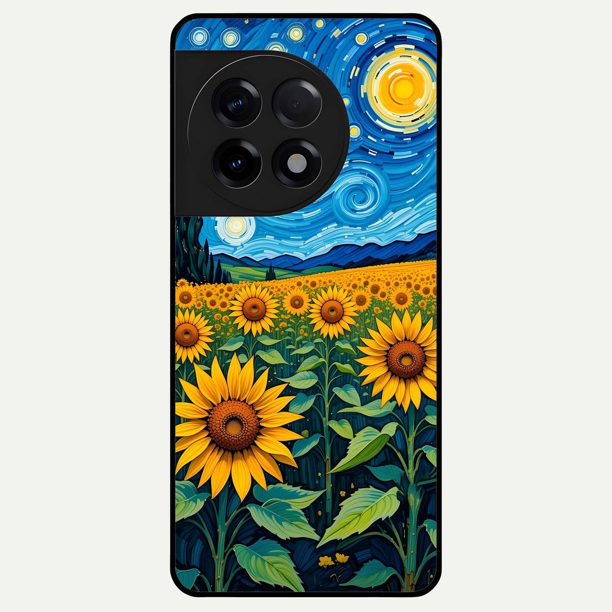  Starry Sunflower Dreams Glass Case For OnePlus 11R back cover – full design glossy printed glass finish