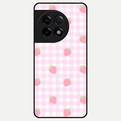  Strawberry Picnic Love Glass Case For OnePlus 11R back cover – full design glossy printed glass finish