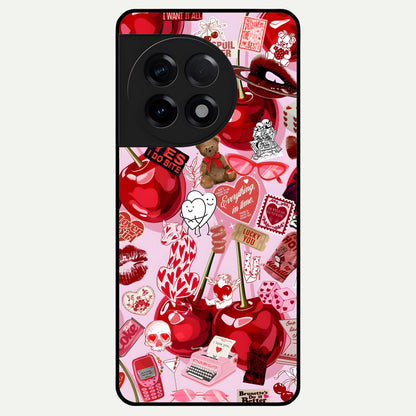  Sweet Cherry Chaos Glass Case For OnePlus 11R back cover – full design glossy printed glass finish