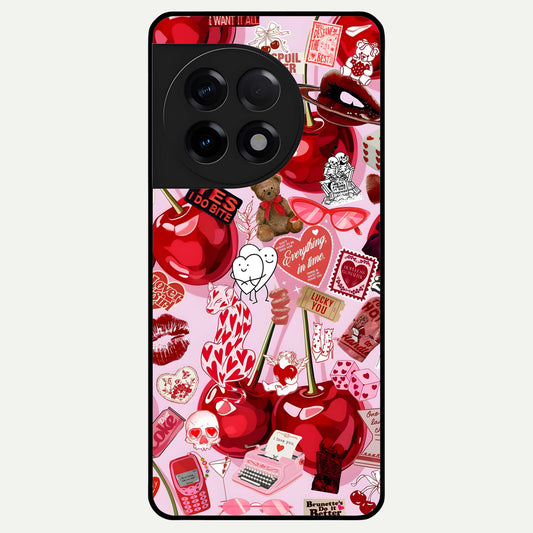  Sweet Cherry Chaos Glass Case For OnePlus 11R back cover – full design glossy printed glass finish