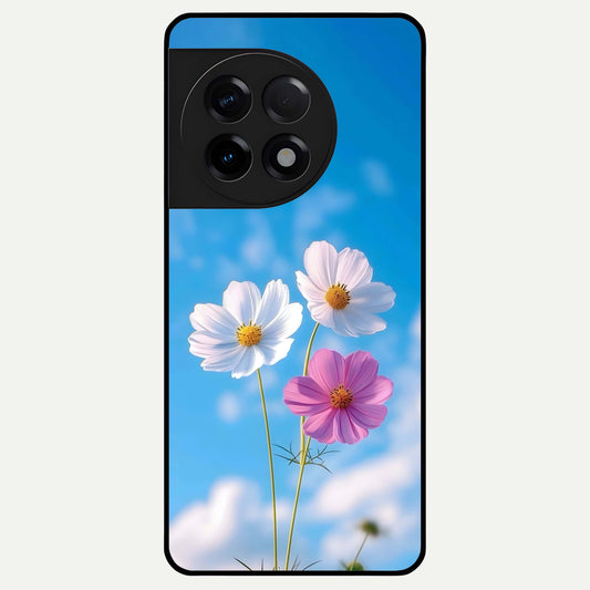  Tripple Flowers With Sky Glass Case For OnePlus 11R back cover – full design glossy printed glass finish