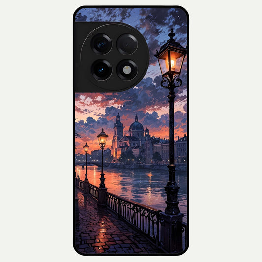  Twilight River Lights Glass Case For OnePlus 11R back cover – full design glossy printed glass finish
