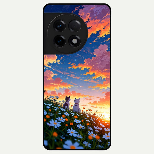  Two Cats Friends Glass Case For OnePlus 11R back cover – full design glossy printed glass finish