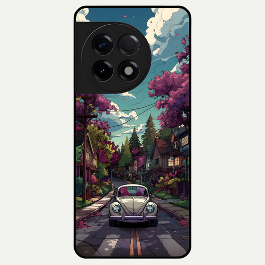  Vintage Street Drive Glass Case For OnePlus 11R back cover – full design glossy printed glass finish