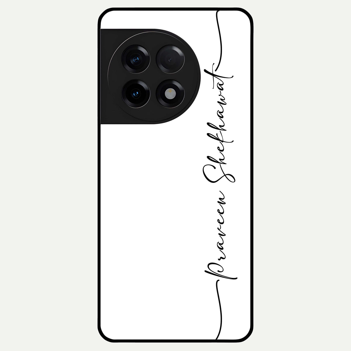  White Tune Custom Name Glass Case For OnePlus 11R back cover – personalized glossy printed glass finish
