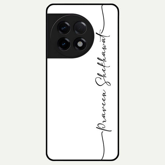  White Tune Custom Name Glass Case For OnePlus 11R back cover – personalized glossy printed glass finish