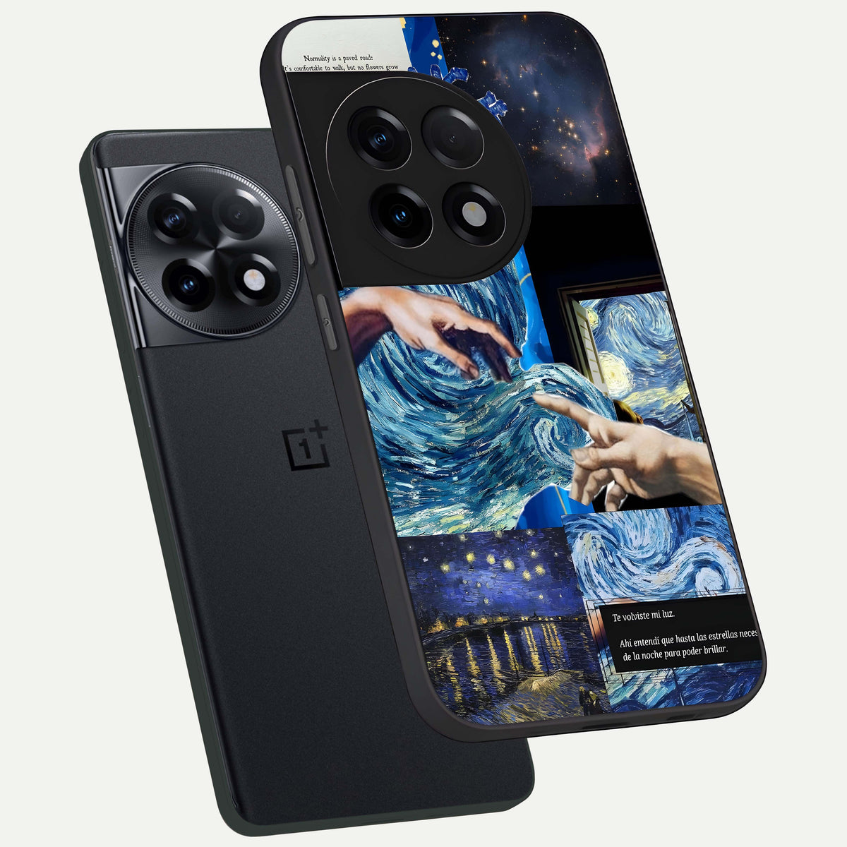  Aesthetic Vando Hands phone case For OnePlus 11R showing premium glass back cover with detailed artwork