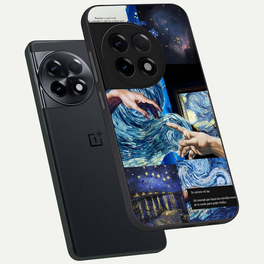  Aesthetic Vando Hands phone case For OnePlus 11R showing premium glass back cover with detailed artwork