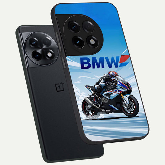  BMW Power Drift phone case For OnePlus 11R showing premium glass back cover with detailed artwork